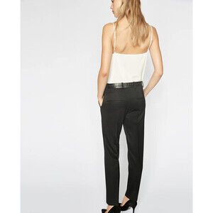 The Kooples Women's Cropped Leather Waist Work Wool Pants In Black Size 36 $386